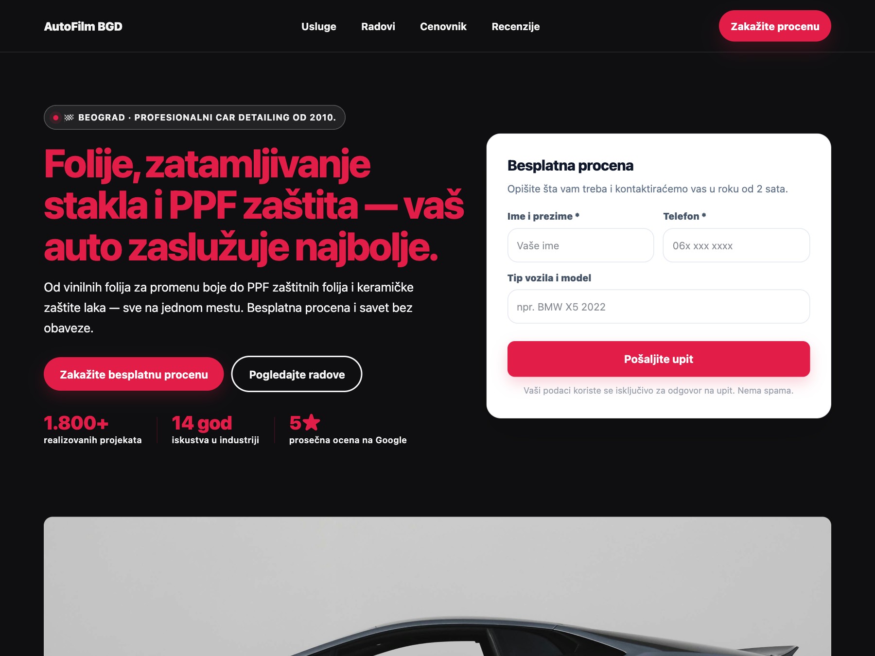 Auto Detailing & Wraps landing page template preview