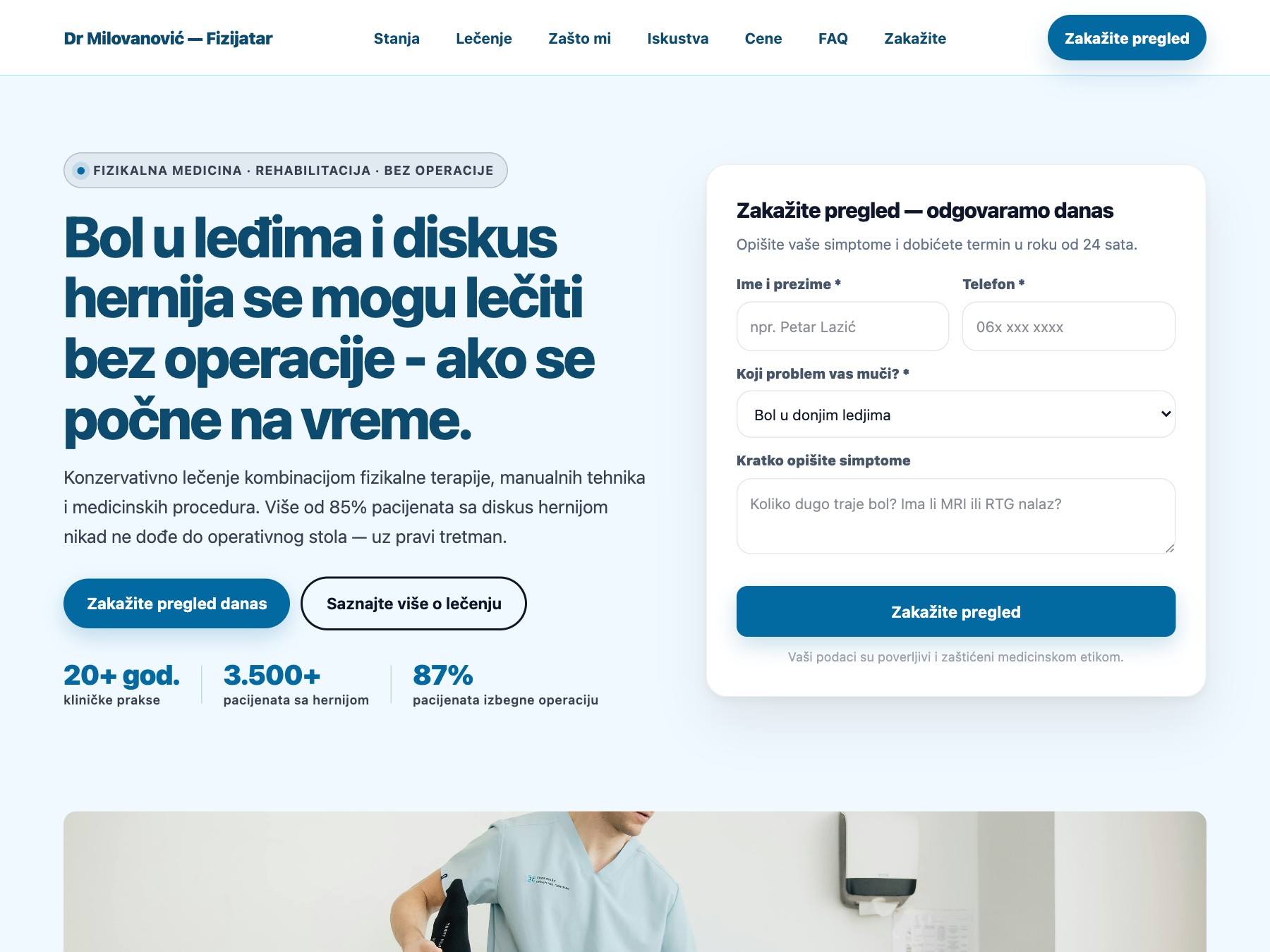 Physiotherapist - Disc Herniation landing page template preview