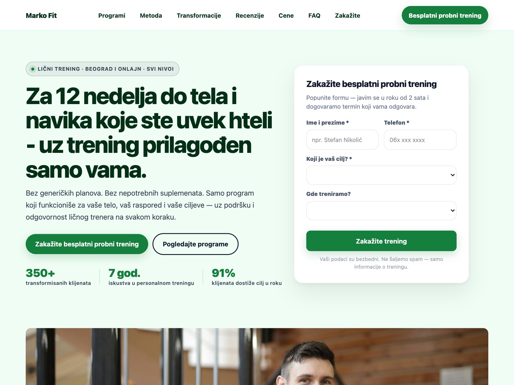 Personal Trainer landing page template preview