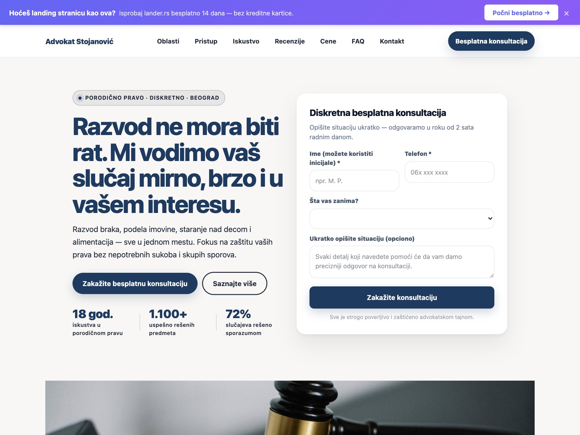 Divorce Lawyer landing page template preview